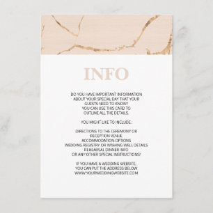 Pink and gold marble effect details/info card
