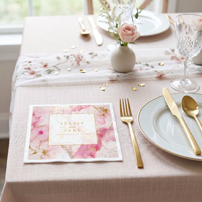 Pink and gold marble effect Wedding Napkin (Pink and gold marble effect Wedding Napkins)