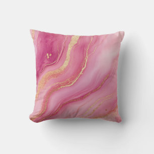 Pink and Gold Marble Elegant Throw Pillow