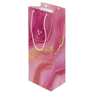 Pink and Gold Marble Elegant Wine Gift Bag