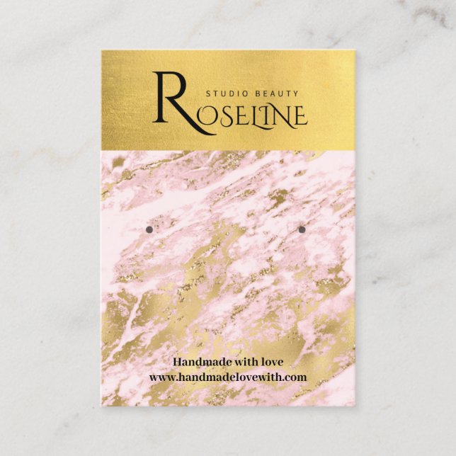 Pink and Gold marble geode jewlery display  Business Card (Front)