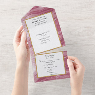 Pink and Gold Marble Swirl Pattern  All In One Invitation