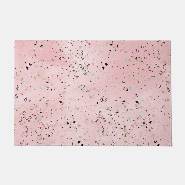 Pink and Gold Marble Terrazzo Doormat (Front)