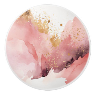Pink and gold marble watercolor decoration ceramic knob