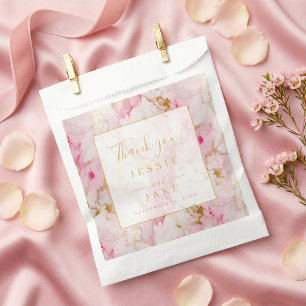 Pink and gold marble wedding favour bag