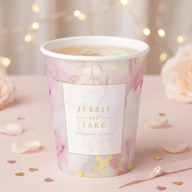 Pink and gold marble Wedding Paper Cups (Pink and gold marble Wedding Paper Cups)