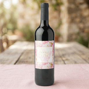Pink and gold marble Wedding Wine Label
