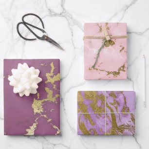 Pink and Gold Marble Wrapping Paper Sheet