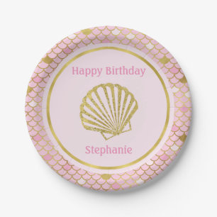 Pink and Gold Mermaid Paper Plates