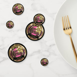 Pink and Gold Metallic Happy Birthday Party Star Confetti