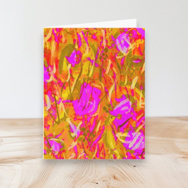 Pink and Gold Modern Abstract Art Blank Folded Note Card (Abstract Art Pink Gold Blank Note Cards by © Cathy Thompson. Perfect for all occasions.)
