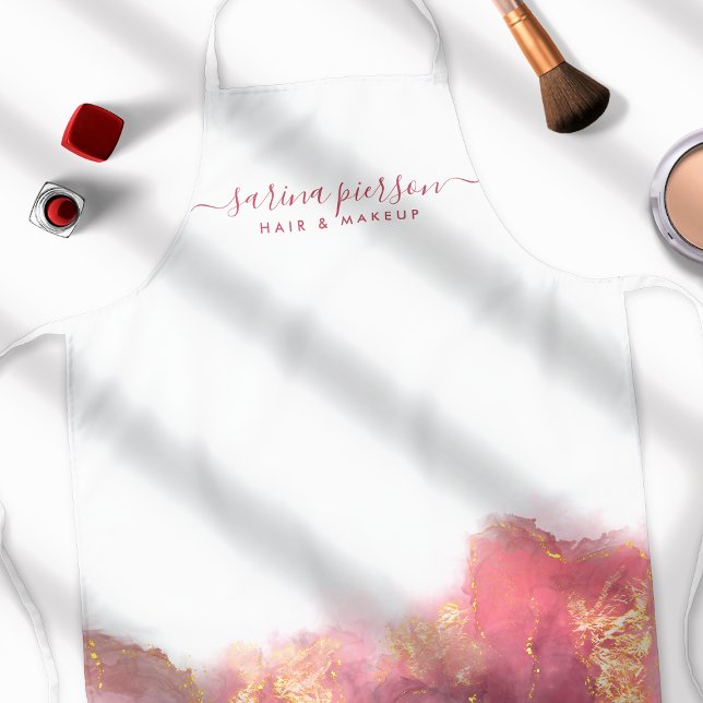 Pink And Gold Modern Art Liquid Watercolor Ink Apron (Creator Uploaded)
