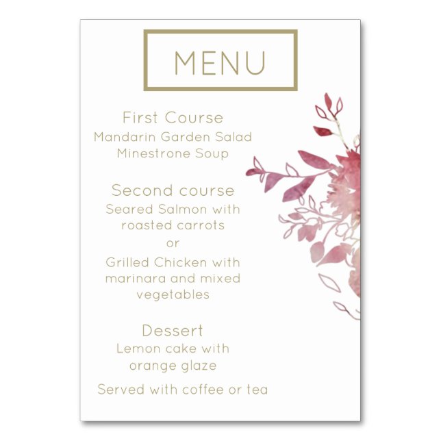 Pink and Gold Modern Minimalist Wedding Menu  Tabl Table Number (Front)