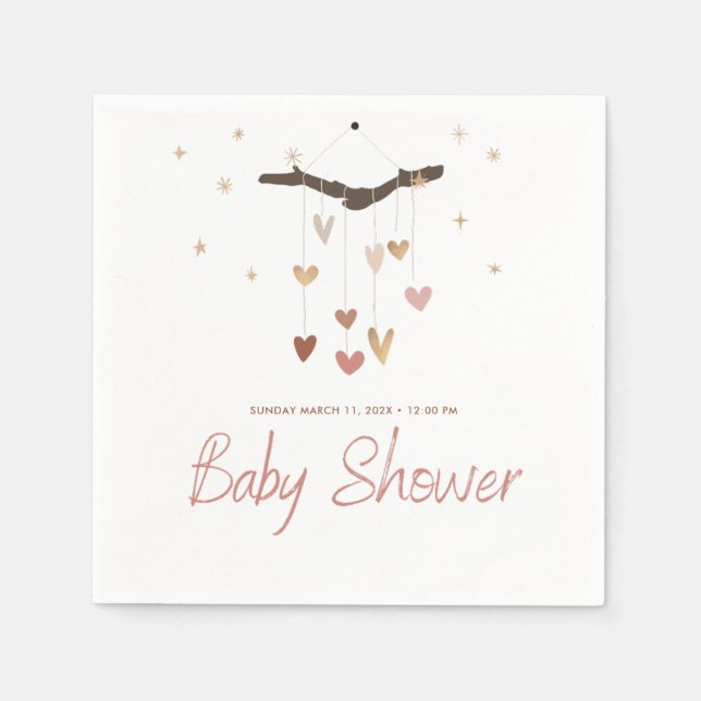 Pink and Gold Modern Simple Cute Boho Baby Shower Napkin (Front)