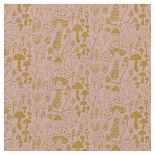 Pink and Gold Mushroom Fabric (Close Up)