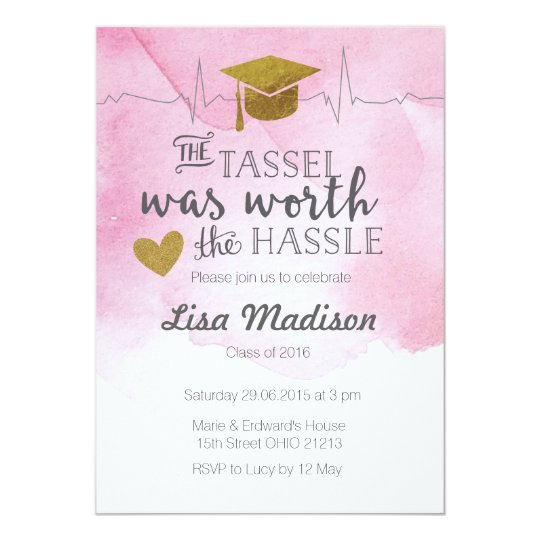 Pink and Gold nurse graduation Invitation