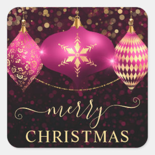 Pink and Gold Ornaments Baubles Christmas Square Sticker