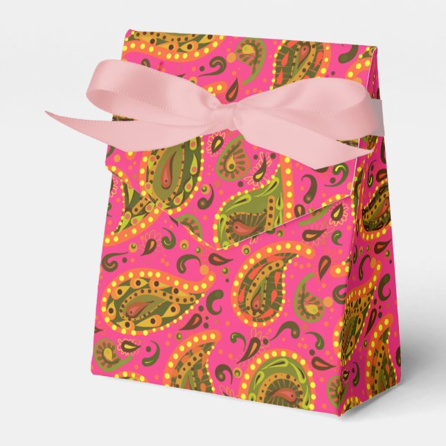 Pink and Gold Paisley Pretty Favor Box (Front Side)