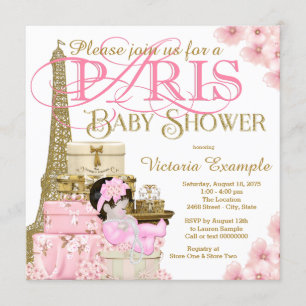 Pink and Gold Paris Baby Shower Invitation