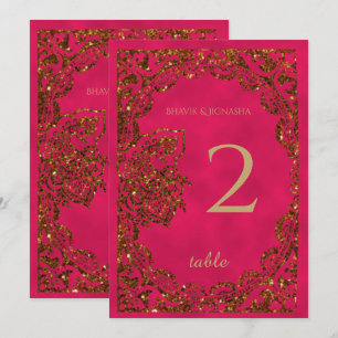 Pink and Gold Peacock Indian Numéro de table