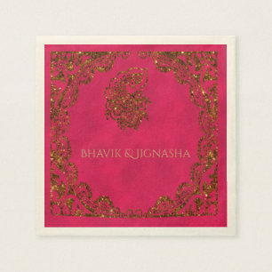 Pink and Gold Peacock Indian Wedding Napkin