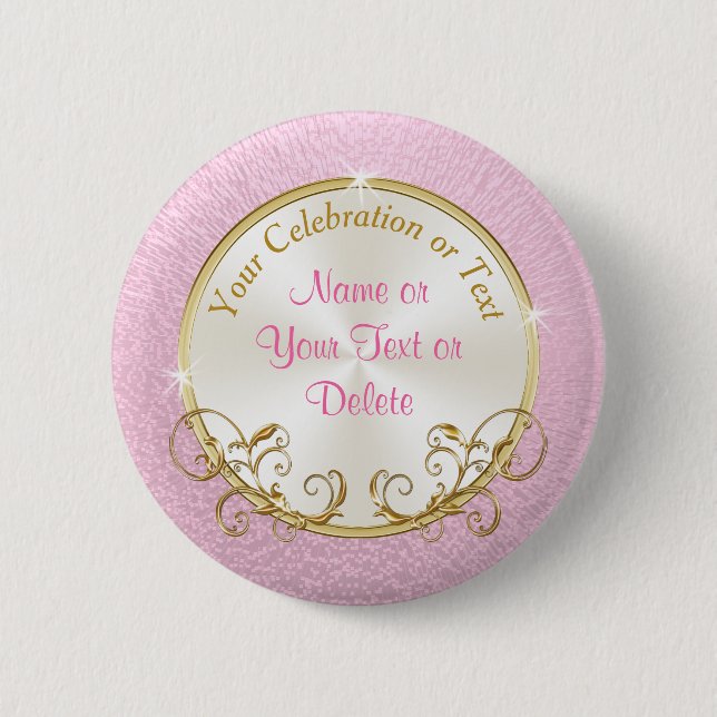 Pink and Gold Personalized Baby Shower Guest Pins (Front)