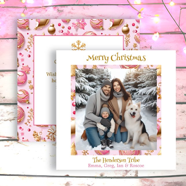 Pink and Gold Personalized Christmas Holiday Card (Creator Uploaded)