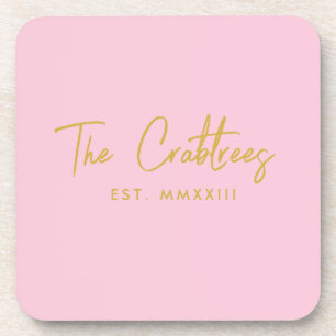 Pink and Gold Personalized Drink Coasters Newlywed