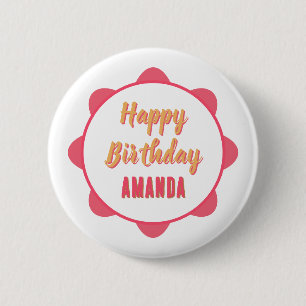 Pink and Gold Personalized Happy Birthday 2 Inch Round Button