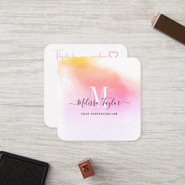 Pink and Gold Photo Holographic monogrammed Loyalty Card (Front/Back In Situ)