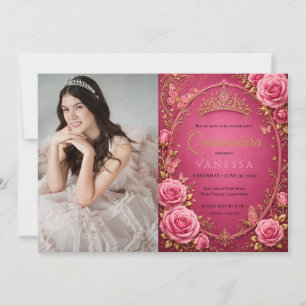 Pink and Gold Photo Quinceanera Invitation