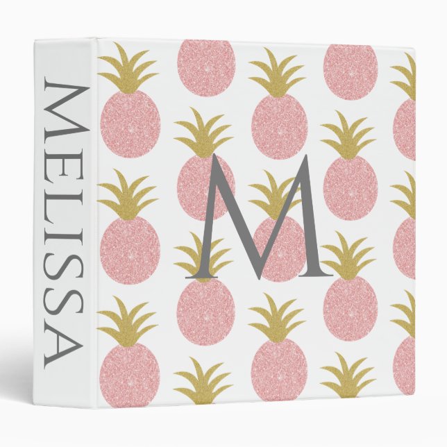 Pink and Gold Pineapple Monogrammed Binder (Front/Spine)