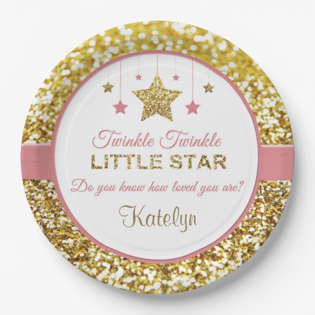 Pink and gold plates: Twinkle Twinkle little star Paper Plate | Zazzle
