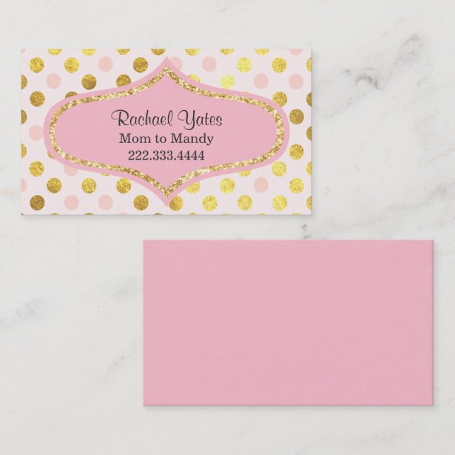 Pink and Gold Polka Dot Mommy PlayDate Calling Card (Front/Back)