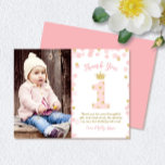 Pink and Gold Princess 1st Birthday Thank You Card<br><div class="desc">This first birthday photo thank you card features a princess crown over a big number one accented by soft pink and glittery gold confetti with space on the front and back for adding your own text and/or photos. Click the customize button for more flexibility with adding text and photo! Variations...</div>