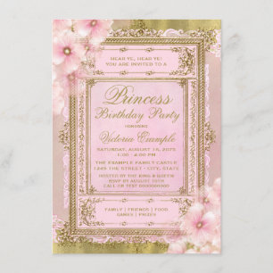 Pink and Gold Princess Birthday Party Invitation