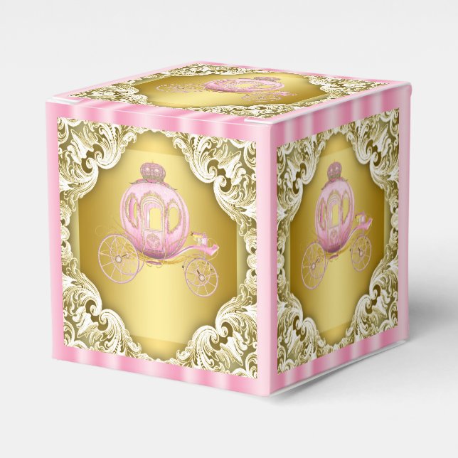 Pink and Gold Princess Carriage Favor Box (Front Side)