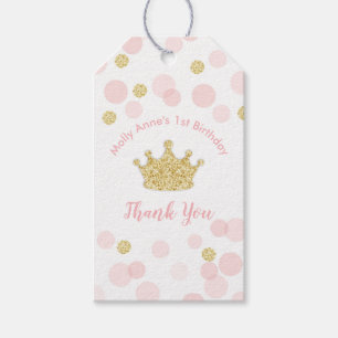 Pink and Gold Princess Confetti Thank You Gift Tags