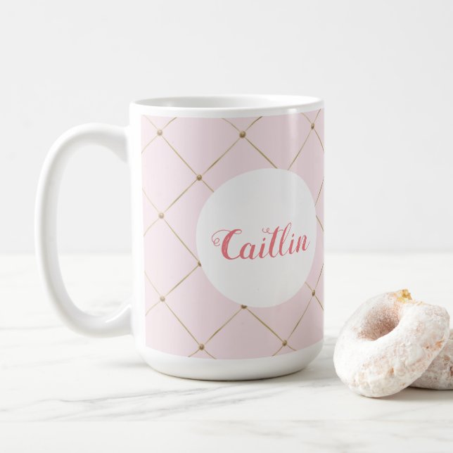 Pink and Gold Princess Name Mugs (With Donut)