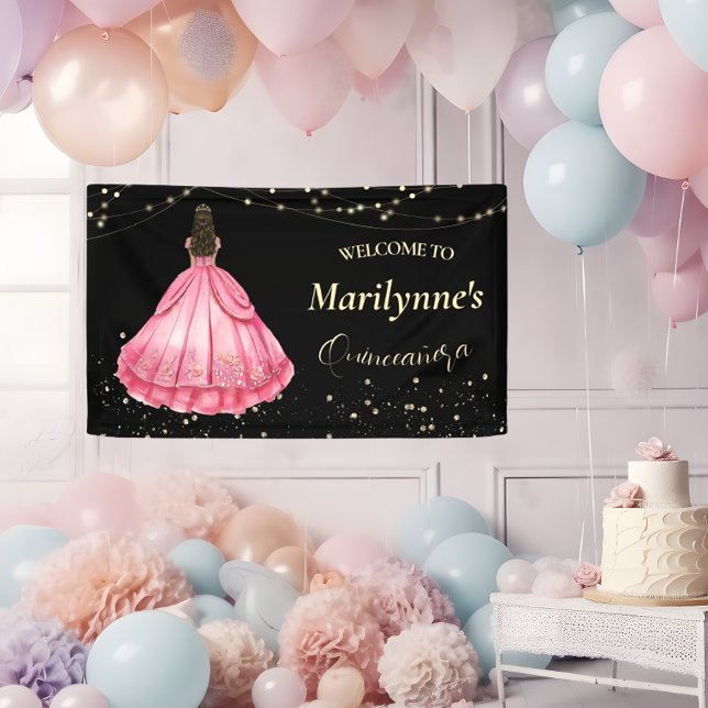 Pink and Gold Princess Quinceañera Welcome Banner (Creator Uploaded)