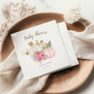 Pink And Gold Pumpkin Floral Baby Shower  Napkin