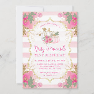 Pink and Gold Pumpkin Frame 21st Birthday Invitation