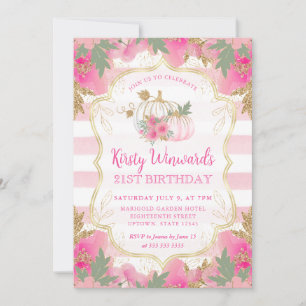 Pink and Gold Pumpkin Frame 21st Birthday Invitation