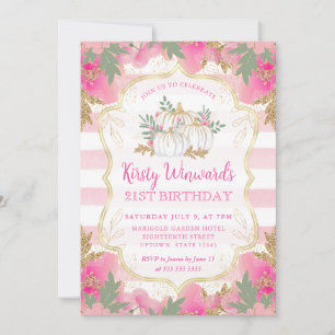Pink and Gold Pumpkin Frame 21st Birthday Invitation