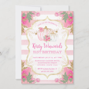Pink and Gold Pumpkin Frame 21st Birthday Invitation