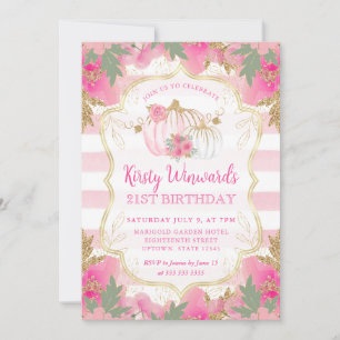 Pink and Gold Pumpkin Frame 21st Birthday Invitation