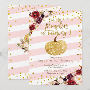 Pink and Gold Pumpkin Invitation First Birthday