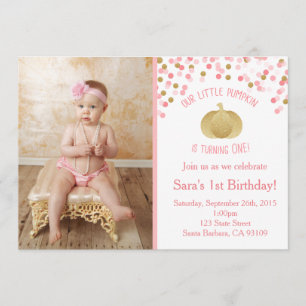 Pink and Gold Pumpkin Invitation First Birthday