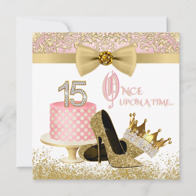 Pink and Gold Quinceanera Birthday Party Invitation (Front)