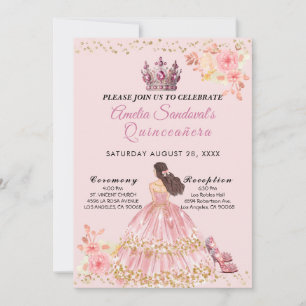 Pink and Gold Quinceanera Floral Invitation